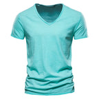 NLW Men’s Premium V-Neck Tee – 100% Cotton Slim Fit Shirt
