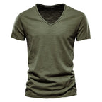 NLW Men’s Premium V-Neck Tee – 100% Cotton Slim Fit Shirt