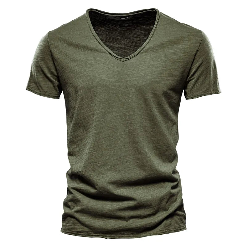 NLW Men’s Premium V-Neck Tee – 100% Cotton Slim Fit Shirt