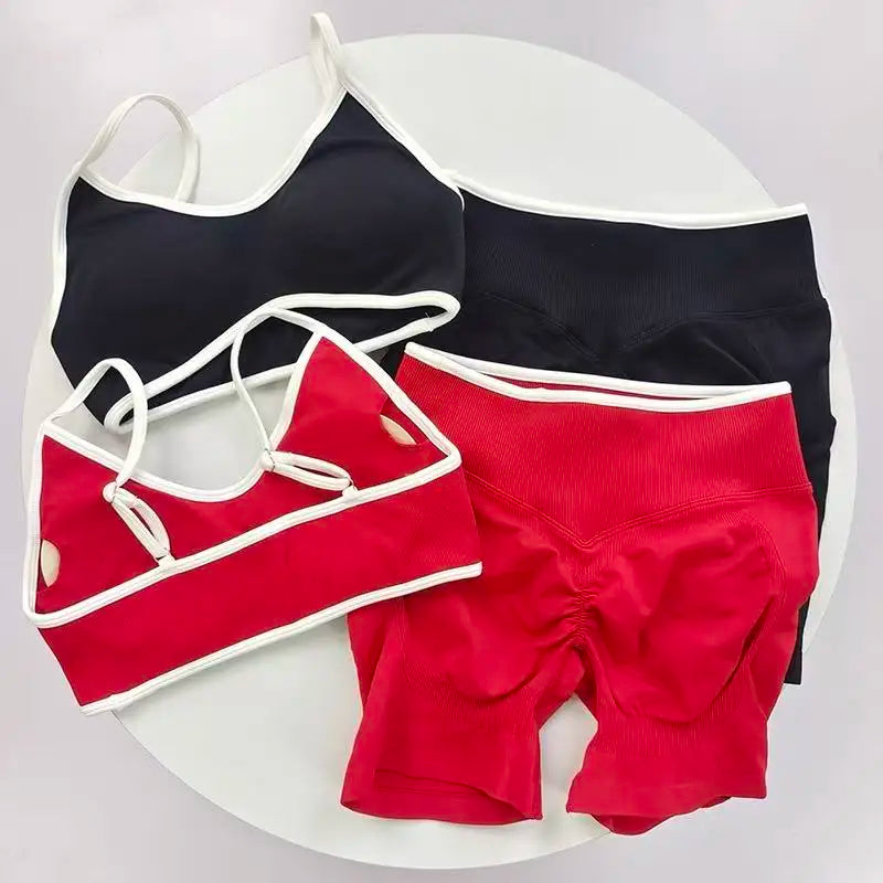 LW Kinetic Contrast Activewear Set – Women's Seamless Suspender Bra & Sculpting Fitness Leggings