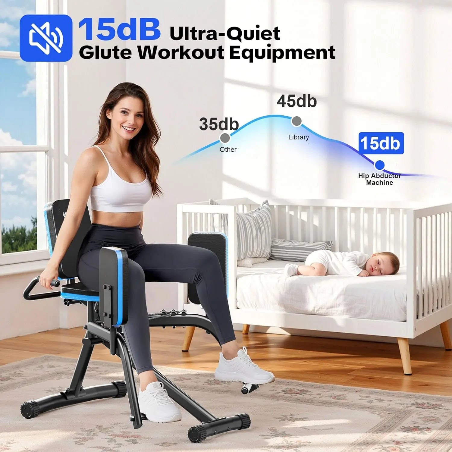 NLW Compact Hip Abductor Machine – 6-Level Glute & Thigh Home Workout Equipment