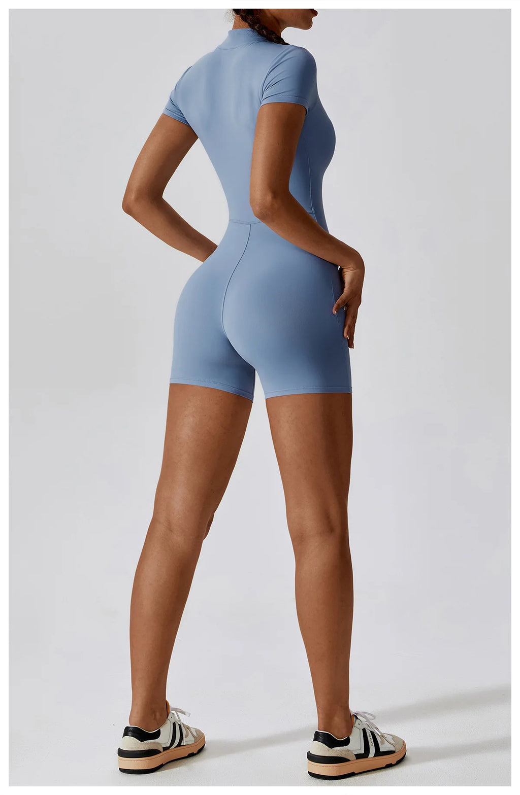 Zipper Short-Sleeve Yoga Bodysuit | Push-Up Gym Tracksuit