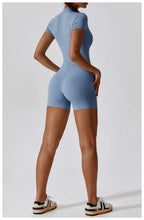Zipper Short-Sleeve Yoga Bodysuit | Push-Up Gym Tracksuit