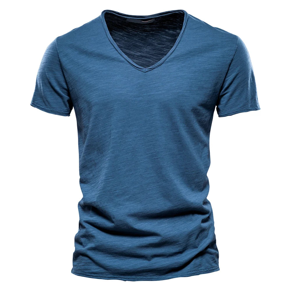 NLW Men’s Premium V-Neck Tee – 100% Cotton Slim Fit Shirt