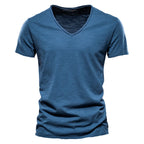NLW Men’s Premium V-Neck Tee – 100% Cotton Slim Fit Shirt