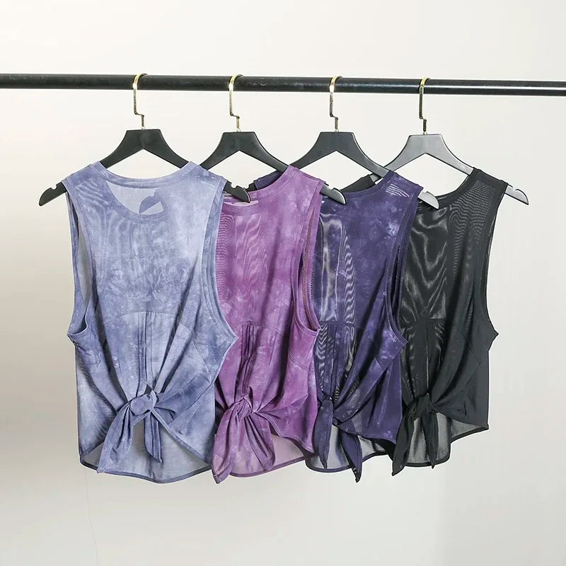 NLW Artistic Tie-Dye Sleeveless Gym Top – Breathable Mesh Back Yoga Vest