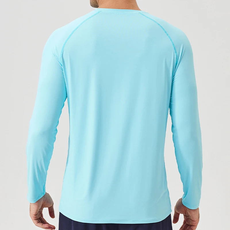 NLW Men Performance UPF 50+ Long Sleeve Shirt – Stretchy Quick-Dry Training Tee