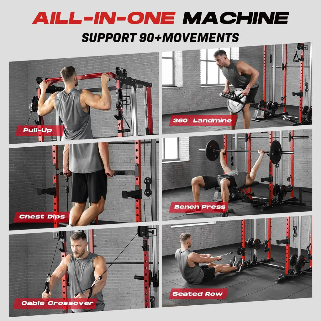 NLW All-in-One Smith Machine Home Gym – Multi-Functional Power Cage with Independent Dual Cable Crossover & 20+ Accessories for Full Body Workouts