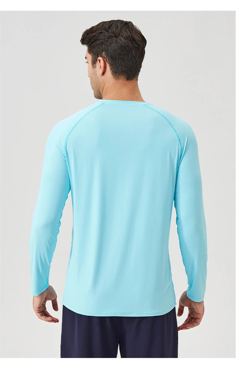 NLW Men Performance UPF 50+ Long Sleeve Shirt – Stretchy Quick-Dry Training Tee