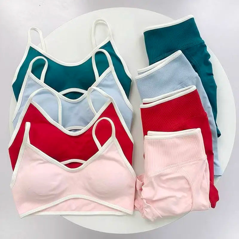 LW Kinetic Contrast Activewear Set – Women's Seamless Suspender Bra & Sculpting Fitness Leggings