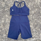 NLW Cross-Back Sports Bra & Short Leggings 2-Piece Tracksuit – Seamless Gym Workout Set