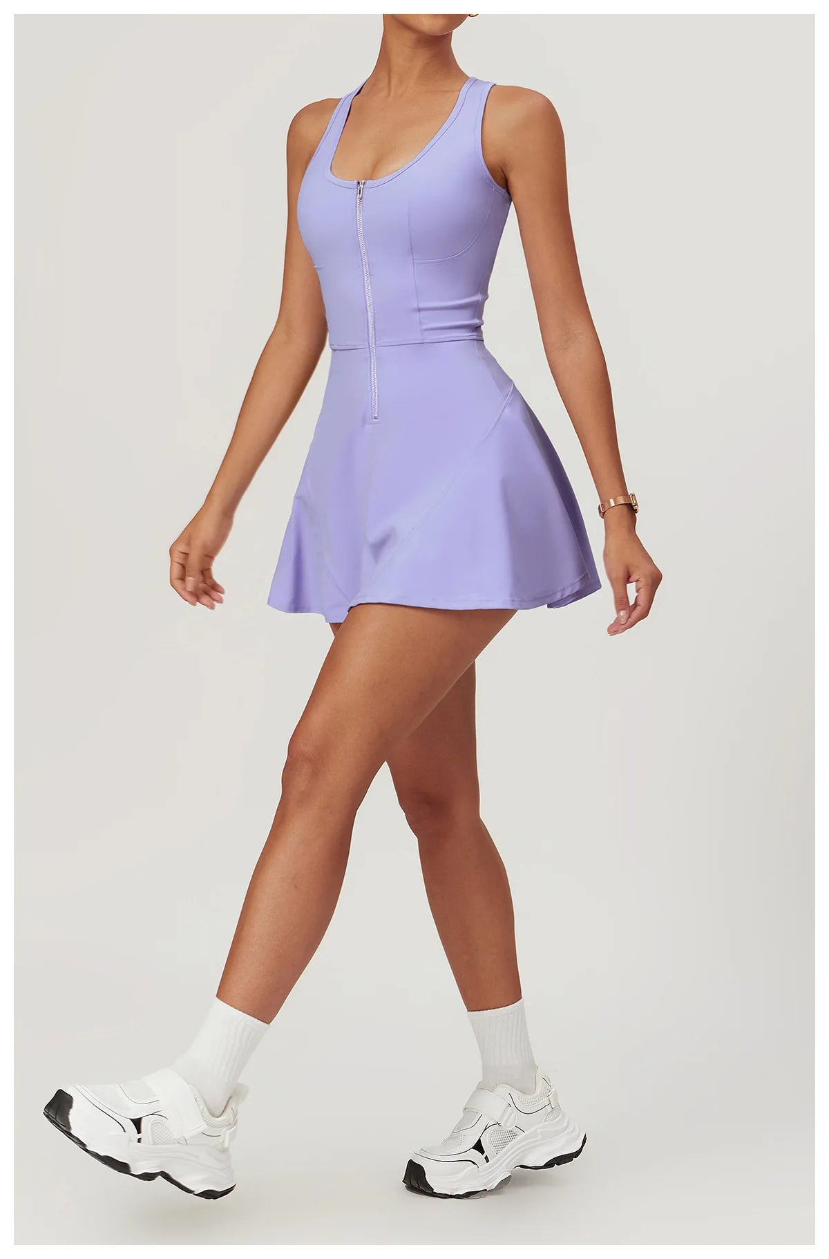Sleeveless Zipper Yoga Dress Bodysuit