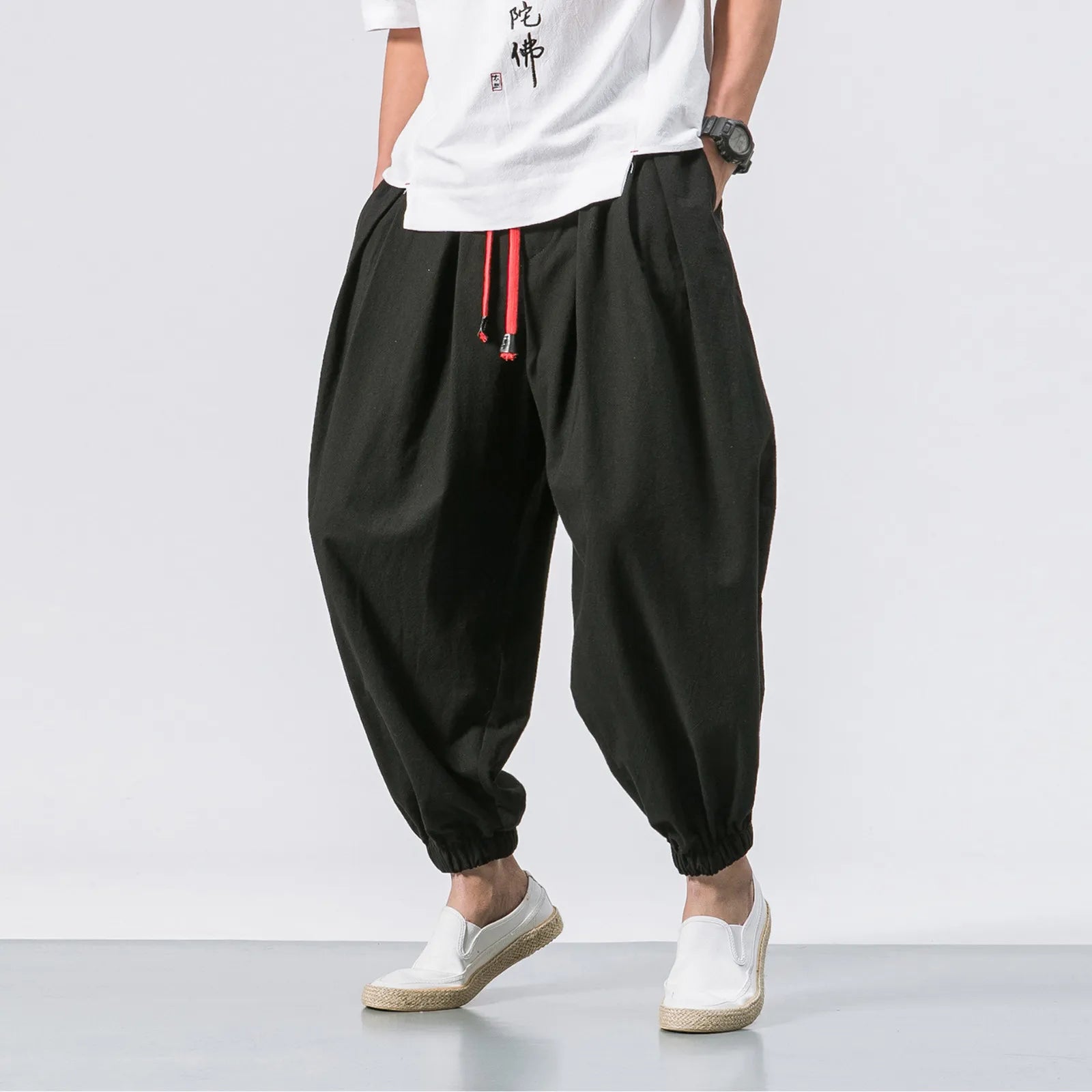 NLW Men’s Oversized Cotton-Linen Wide-Leg Pants