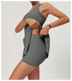 Sleeveless Zipper Yoga Dress Bodysuit