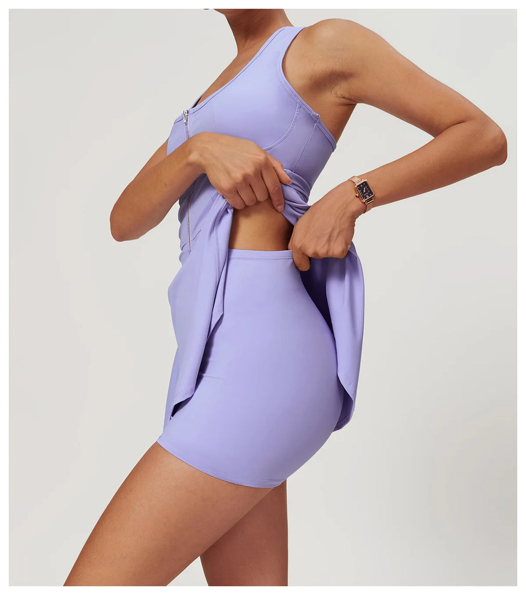 Sleeveless Zipper Yoga Dress Bodysuit