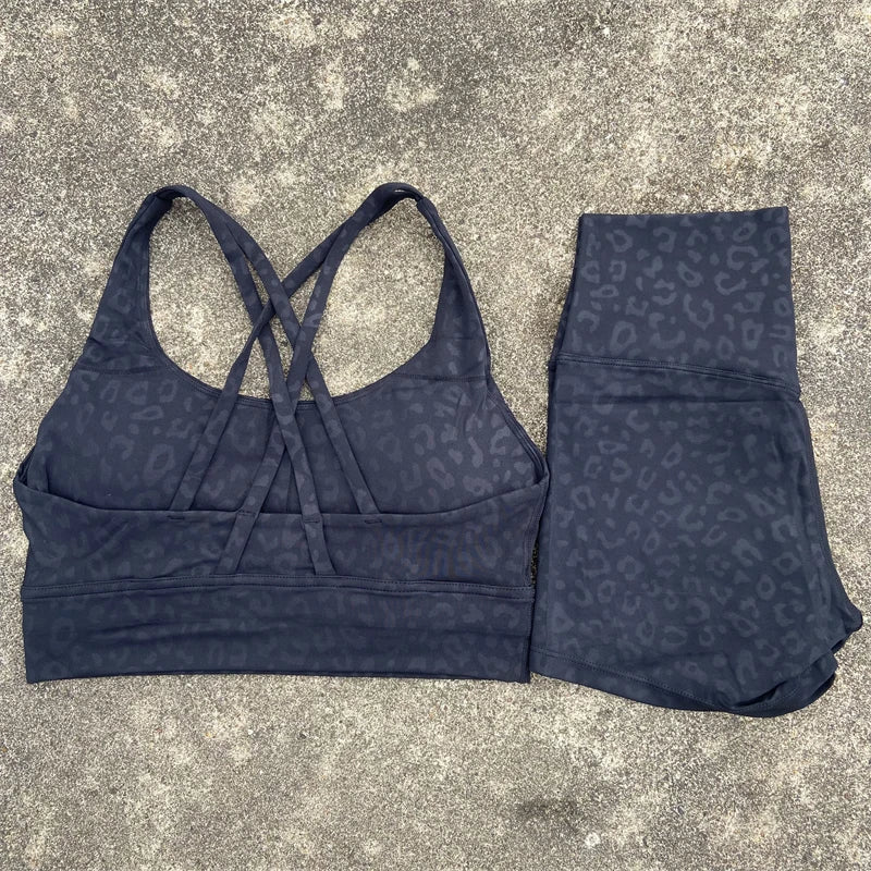 Yoga Clothes Set 2 Piece Gym Sports Shorts Set Women Cross Back Bra Top High Waist Shorts Fitness Suit Running Workout Tracksuit