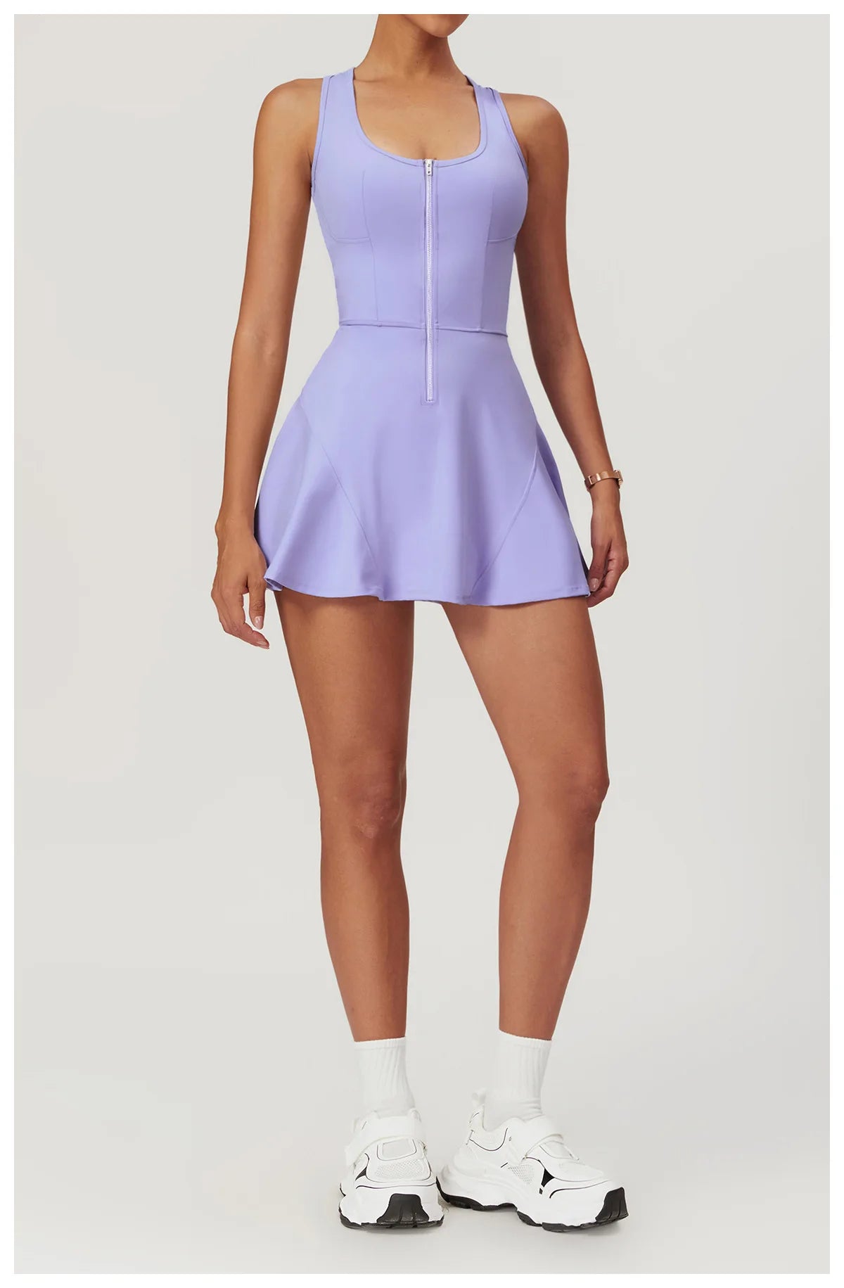 Sleeveless Zipper Yoga Dress Bodysuit