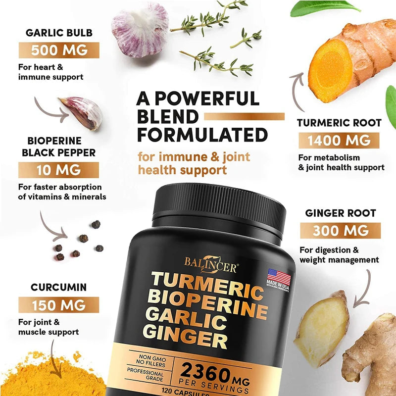 NLW Balincer Turmeric Curcumin with Ginger & Black Pepper – Joint Support & Anti-Inflammatory | 30/60/120 Capsules