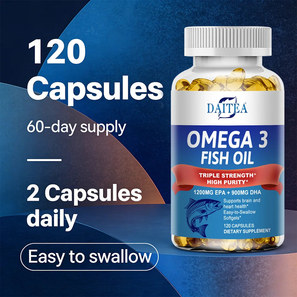 NLW Choice: DAITEA Triple-Strength Omega 3 Fish Oil Capsules – High-Concentration EPA (1200mg) & DHA (900mg)
