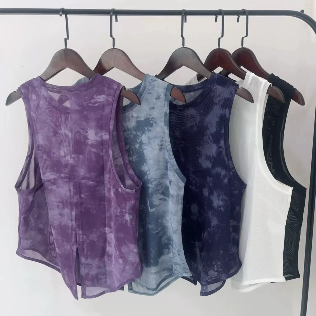 NLW Artistic Tie-Dye Sleeveless Gym Top – Breathable Mesh Back Yoga Vest
