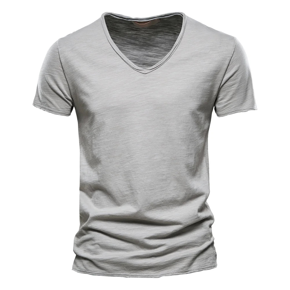 NLW Men’s Premium V-Neck Tee – 100% Cotton Slim Fit Shirt