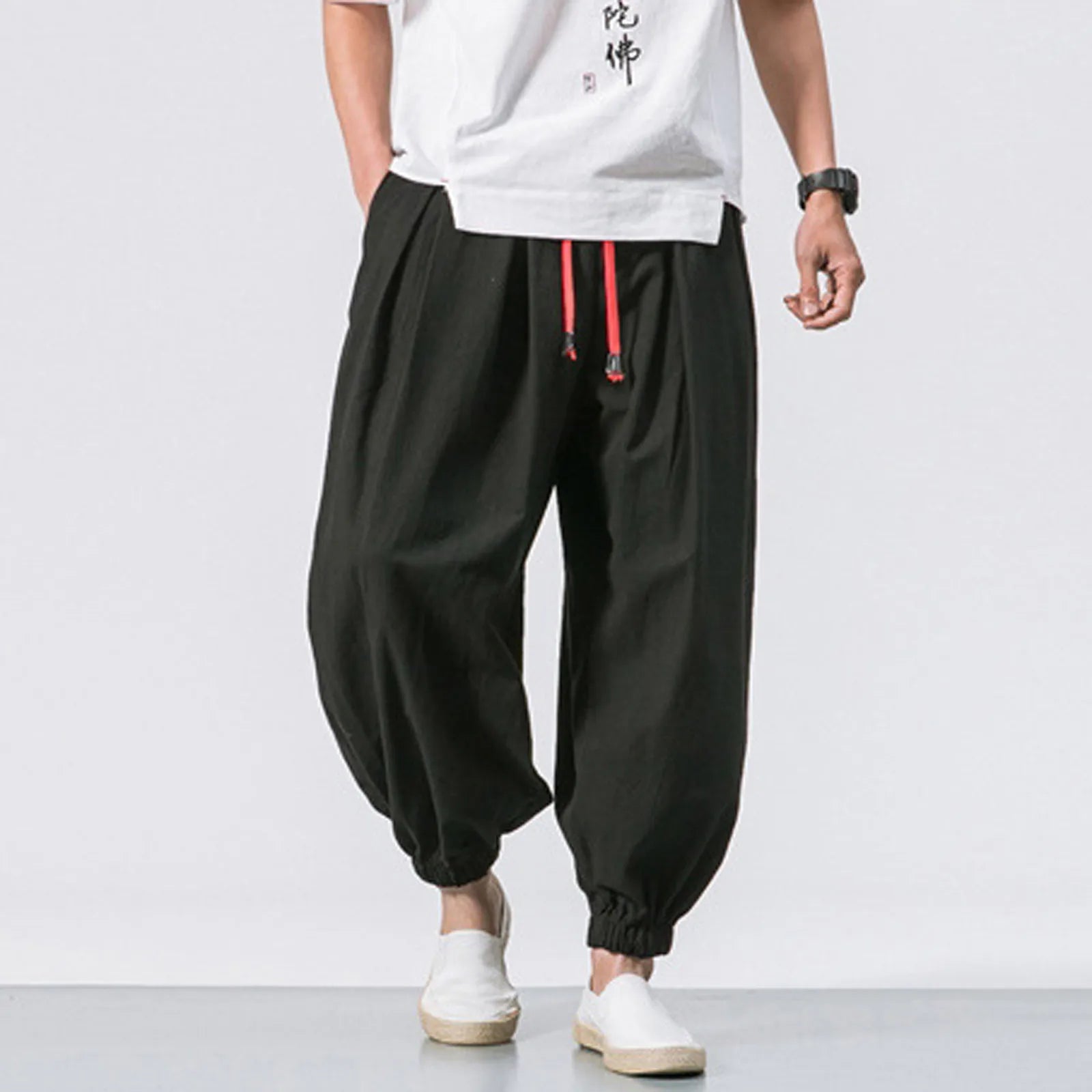 NLW Men’s Oversized Cotton-Linen Wide-Leg Pants