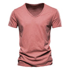 NLW Men’s Premium V-Neck Tee – 100% Cotton Slim Fit Shirt
