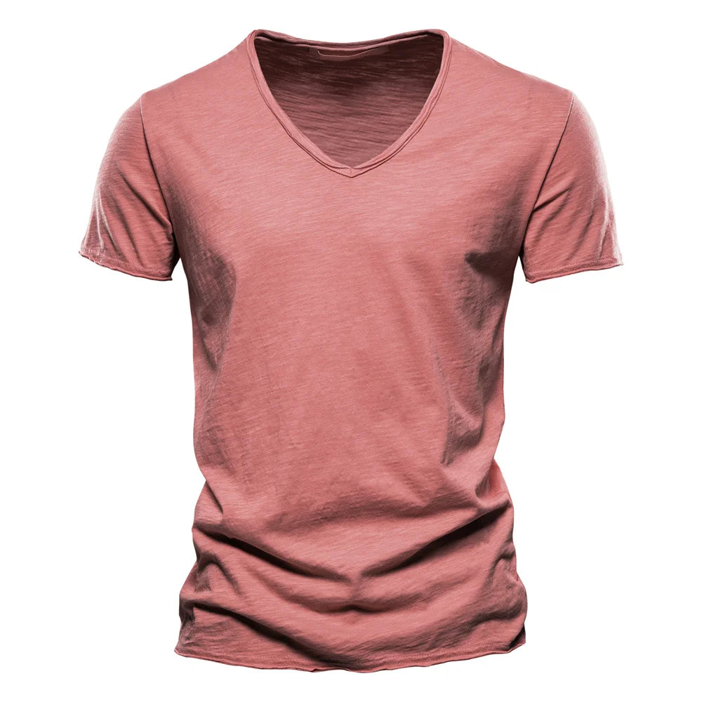 NLW Men’s Premium V-Neck Tee – 100% Cotton Slim Fit Shirt