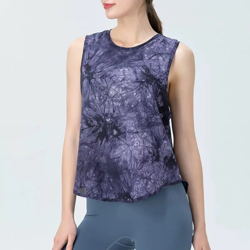 NLW Artistic Tie-Dye Sleeveless Gym Top – Breathable Mesh Back Yoga Vest
