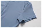 Zipper Short-Sleeve Yoga Bodysuit | Push-Up Gym Tracksuit
