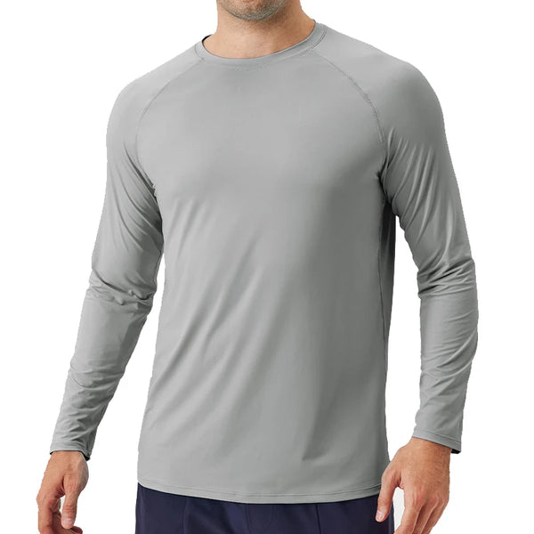 NLW Men Performance UPF 50+ Long Sleeve Shirt – Stretchy Quick-Dry Training Tee