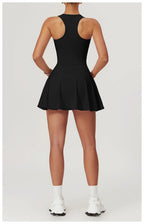 Sleeveless Zipper Yoga Dress Bodysuit