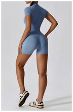 Zipper Short-Sleeve Yoga Bodysuit | Push-Up Gym Tracksuit