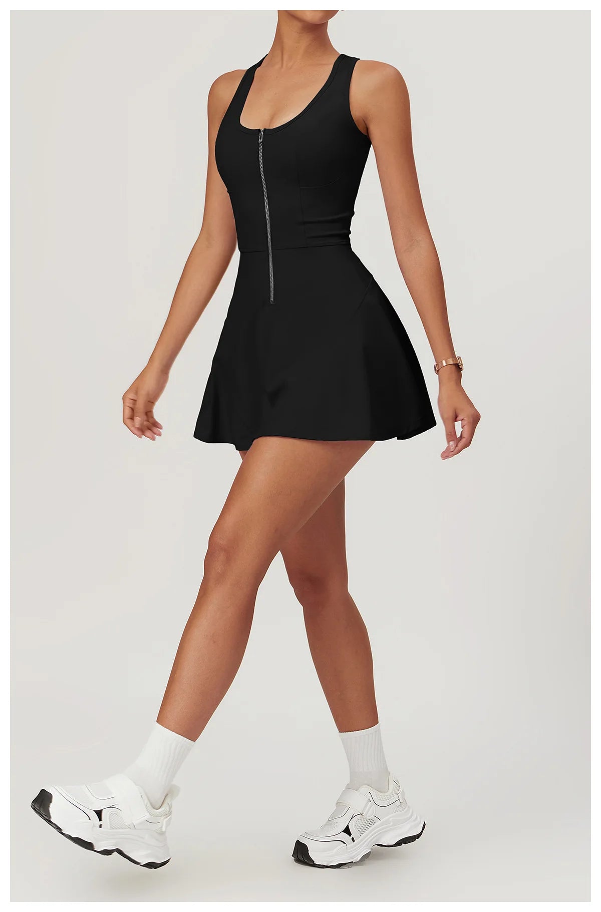 Sleeveless Zipper Yoga Dress Bodysuit