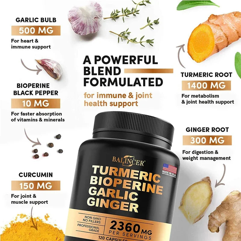 NLW Balincer Turmeric Curcumin with Ginger & Black Pepper – Joint Support & Anti-Inflammatory | 30/60/120 Capsules
