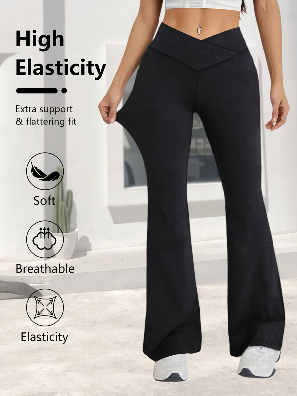 NLW V-Cross High-Waist Flare Leggings