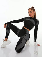 NLW Seamless High-Waist Tummy Control Leggings & Crop Top 2-Piece Fitness Outfit