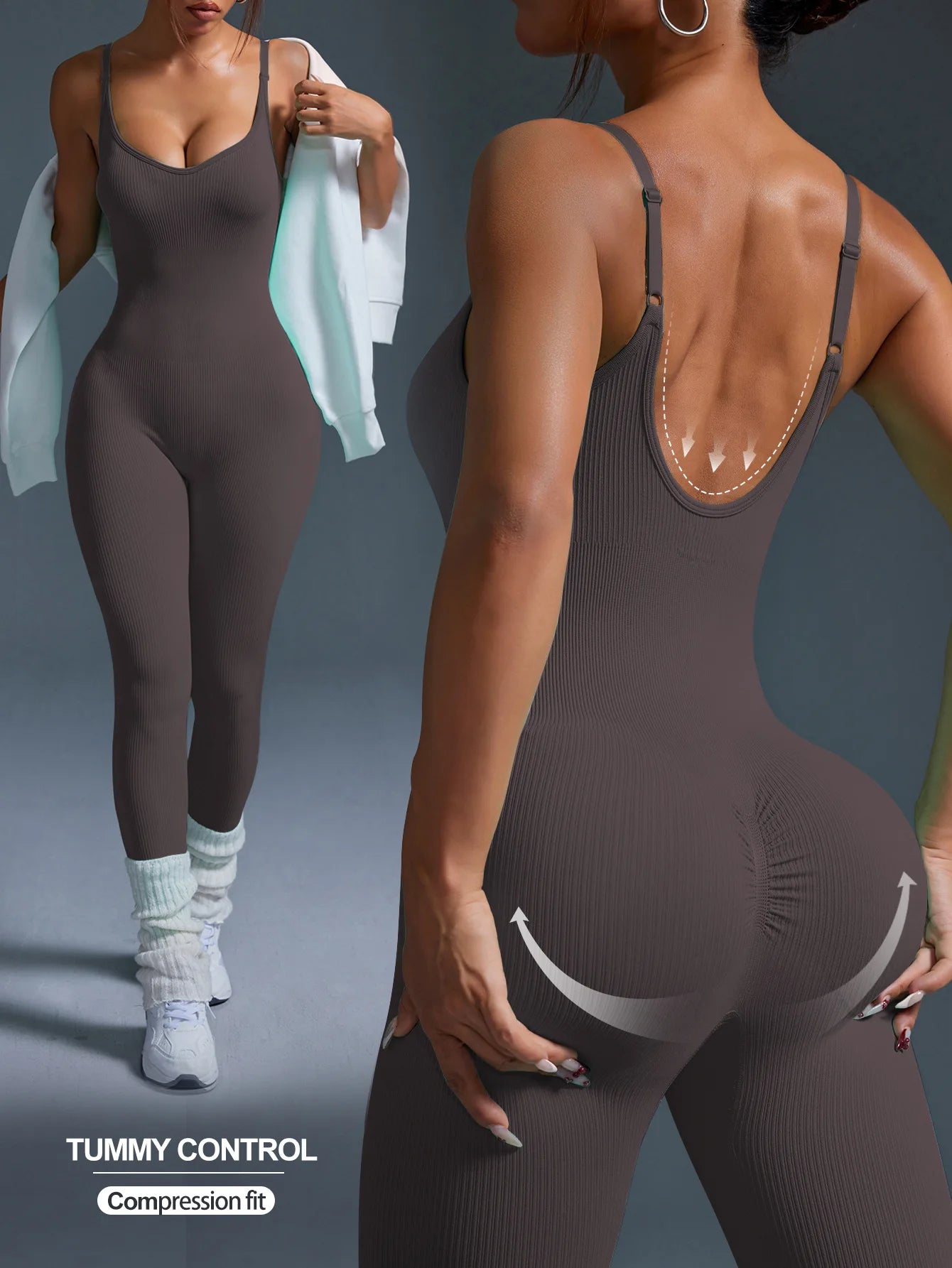 NLW Seamless Sculpting Yoga Jumpsuit – Sexy Backless Bodycon Fitness One-Piece