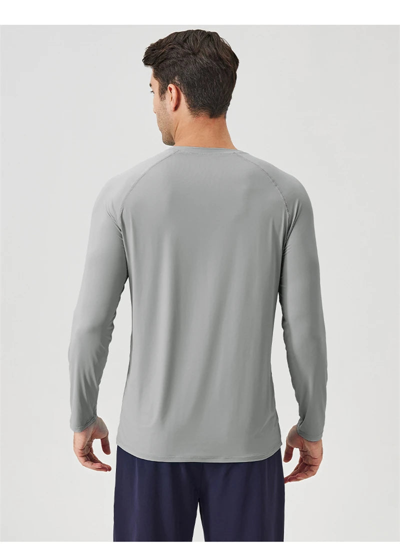 NLW Men Performance UPF 50+ Long Sleeve Shirt – Stretchy Quick-Dry Training Tee