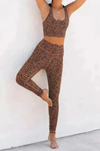 Women Brown Cheetah Print Sport Bra Pants Set